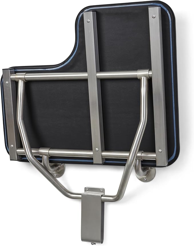 28" x 22.5" Black Padded Cushion Wall Mount Folding Left-Handed Transfer Bench Shower Seat, ADA Compliant