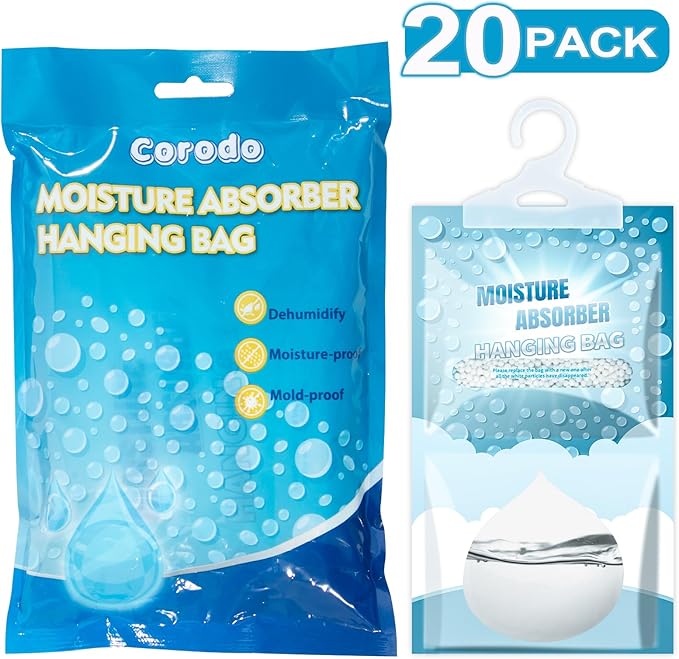 Moisture Absorbers Packets - Hanging Moisture Absorbers Dehumidifier Bags for Closet Bathroom Kitchen, Fragrance Free Humidity Absorber Packs, Removes Moisture & Odors, 20 Pack