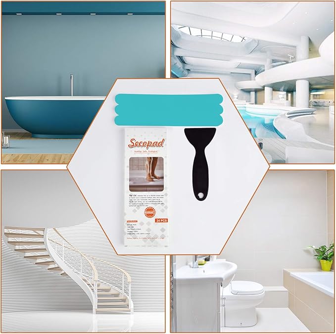 Anti Slip Shower Stickers, Safety Bathtub Strips Adhesive Decals with Premium Scraper for Bath Tub Shower Stairs Ladders Boats (Blue)