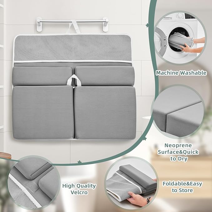 IFNOW Baby Bath Kneeler and Elbow Rest Pad Set- 26'' Extra Long and 2.4'' Thick- with Back Brace,Quick Dry Kneeling Pad for Bathing Baby with Knee & Arm Support, Non-Slip Bathtub Mat with Organizer
