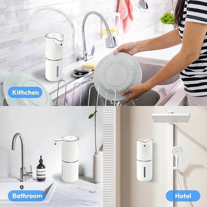 2 Pack Automatic Soap Dispenser Touchless,Liquid Hand Soap Dispenser 12.8oz USB 4levels Adjustable Dispenser Electric Wall Mounted Smart for Bathroom and Kitchen Dish Soap,Easy for Toddlers(White)