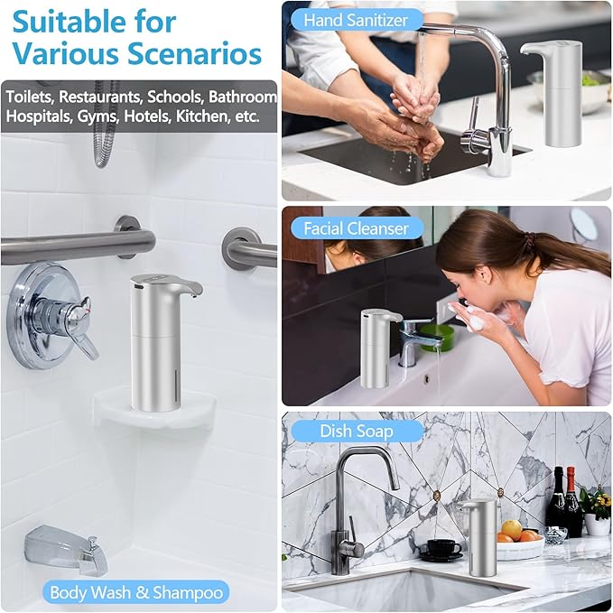 YIKHOM Automatic Liquid Soap Dispenser, 15.37 oz Touchless Dish Dispenser with Waterproof Base, 5 Adjustable Soap Volume Hand Soap Dispenser, Sensor Soap Pump for Kitchen Bathroom Office Hotel