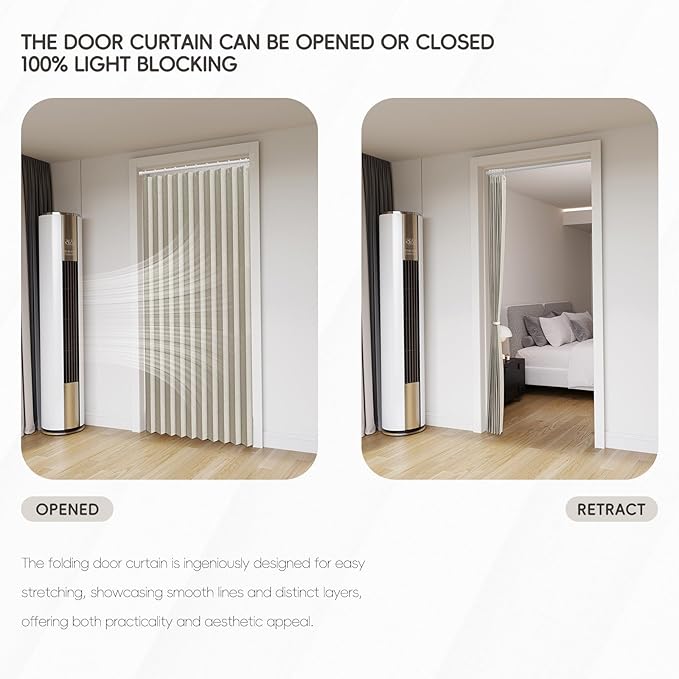100% Blackout Fabric Folding Door Curtain with Magnetic Closure - Accordion Style for Sliding Doors, Closets,Wardrobe and Temporary Door Solutions Doorway Curtains(W42 x L78, Off White 1 Panel)