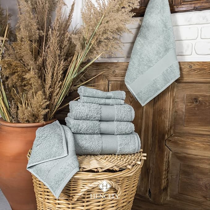 Hencely 18-Piece Bath Towel Set - High Absorbency, Quick Drying - 100% Soft Turkish Cotton - 6 Bath Towels, 6 Hand Towels, 6 Washcloths - Bathroom, Home, Hotel, Spa, and Gym - 18-Pack Light Green