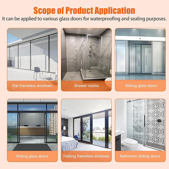 Frameless Soft Shower Door Sweep Seal Drip Rail, Glass Shower Silicone Door Seal Strip,Weatherproof Silicone Seal Fit for Glass (H Type, 8mm (5/16"))