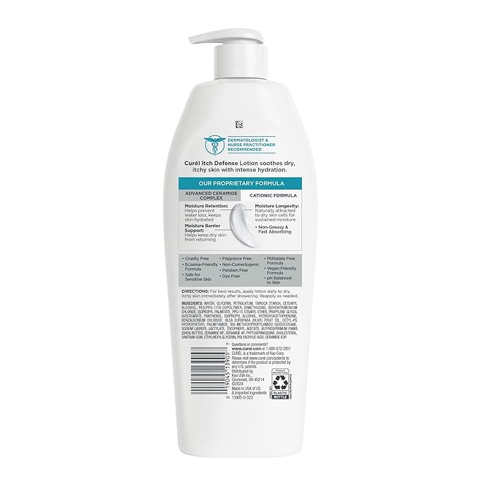 Curel Itch Defense Lotion for Sensitive and Dry Skin, Hand and Body Lotion that Helps Prevent Flare-Ups, Soothes Itchy Skin, Ceramide Moisturizer, Body Care, Bulk, 13 Oz (Pack of 3)