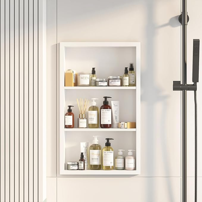 Bathroom Medicine Cabinet Recessed,14x24 White Shower Niche for Shower Wall,Surface Mount Medicine Cabinet Replacement Shelves,Recessed Wall Niche for Over Toilet Storage/Living room/Hallway
