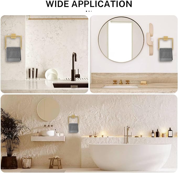 2-Piece Brushed Gold Towel Ring,Square Hand Towel Holder,Stainless Steel Modern Towel Holder Wall-Mounted Bathroom Towel Ring Towel Rack