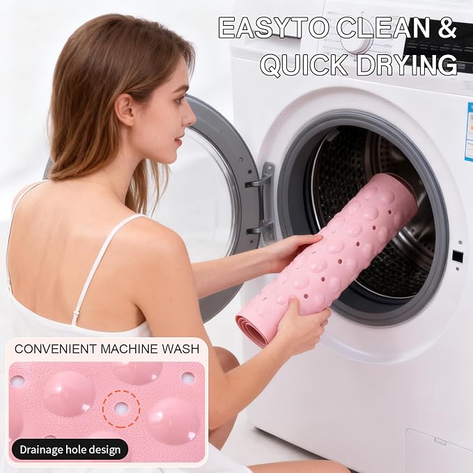 Anti-Slip Bathtub Shower mat, 39.3×15.7 inch(Approximately 100 × 40cm) Soft Oversized Machine Washable Non-Slip Bathtub mat with Drainage Holes, Bathroom Floor Suction Cup.(1-Opaque Pink)