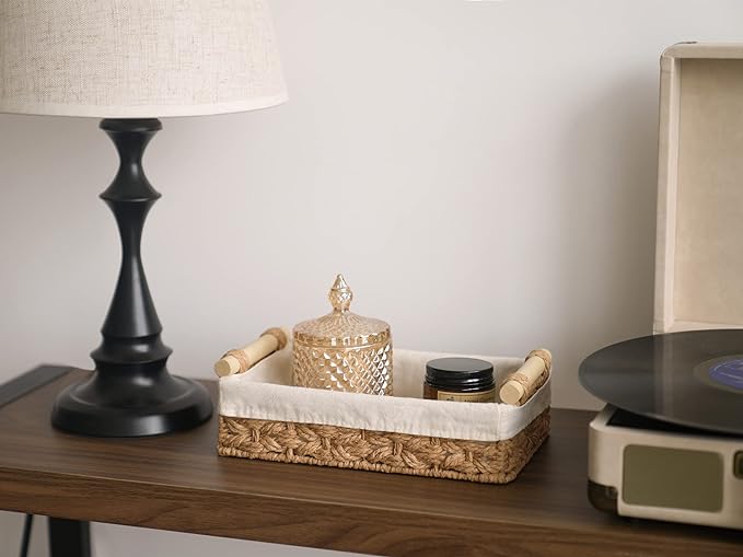 StorageWorks Bathroom Baskets for Organizing, Small Wicker Basket for Bathroom Organizer, Round Paper Rope Storage Basket for Bathroom Countertop, Set of 2