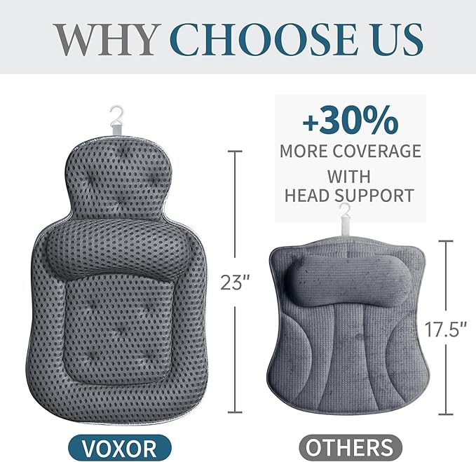 Bath Pillows for Tub, Extra Large Bathtub Cushion for Head and Neck with Soft 5D Mesh Fabric and 54 Non-Slip Suction Cups, Relaxing Tub Shower Accessories Spa Gifts