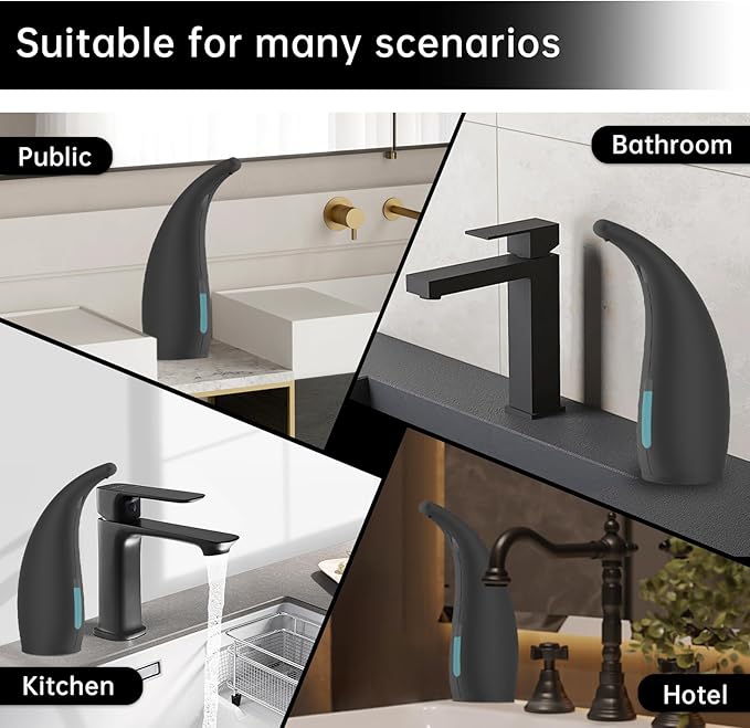 Automatic Soap Dispenser Touchless,300ML Hand & Dish Countertop Electric Liquid Rechargeable Dispenser with Sensor,Modern 4 Gear Adjustable Waterproof Kitchen Auto Soap Pump(Black)