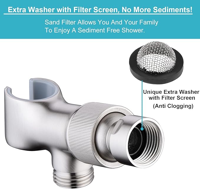 Shower Head Holder All Metal Adjustable Handheld Shower Arm Mount, 1/2" Shower Hose Holder Fits Most Hand Showerheads, Brass Hand Held Shower Head Holder , Easy to Install(Brushed Nickel)
