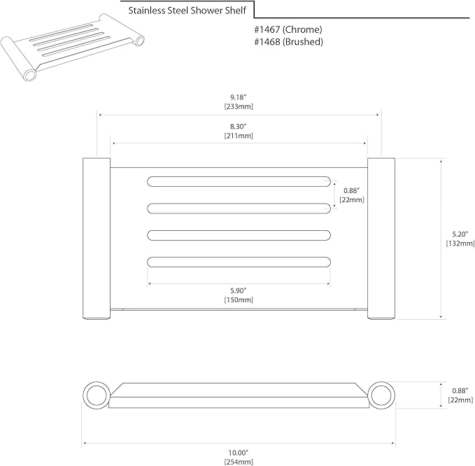 Gatco 1467 Elegant Shower Shelf, Chrome, 10"
