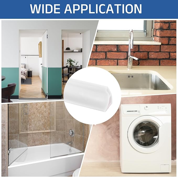 uxcell Shower Water Barrier, 78" TPE Splash Guard Shower Water Stopper Retention System for Bathtub Sink Washing Machine Dry and Wet Separation, 1.18"W x 1.77"H, White