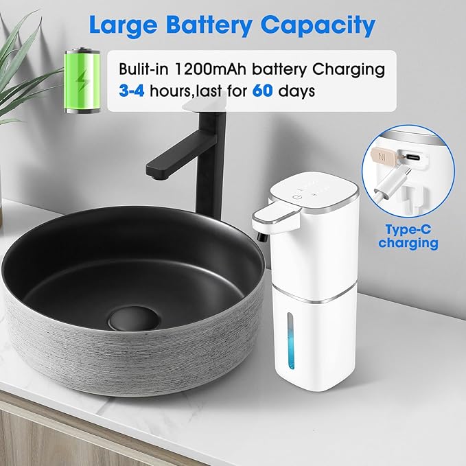 2 Pack Automatic Foaming Soap Dispenser,Touchless Soap Dispenser,13.5oz/400ml Rechargeable Wall Mounted Smart Dispenser for Bathroom Kitchen,Easy for Toddlers(White)