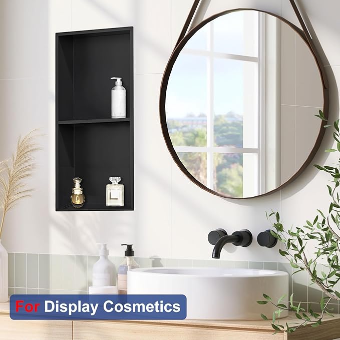 Shower Niche, Stainless Steel Elegant Bathroom Niche, No Tile Needed Recessed Shower Shelf Organizer for Storage