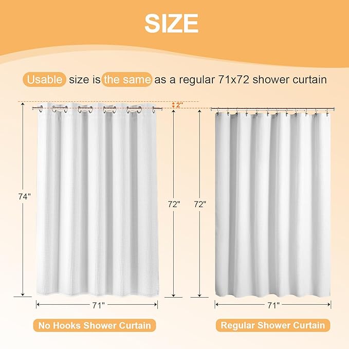River Dream Cotton Blend No Hook Shower Curtain with Snap in Liner, Hotel Grade Shower Curtains for Bathroom, Water Repellent, White, 71W x74 L