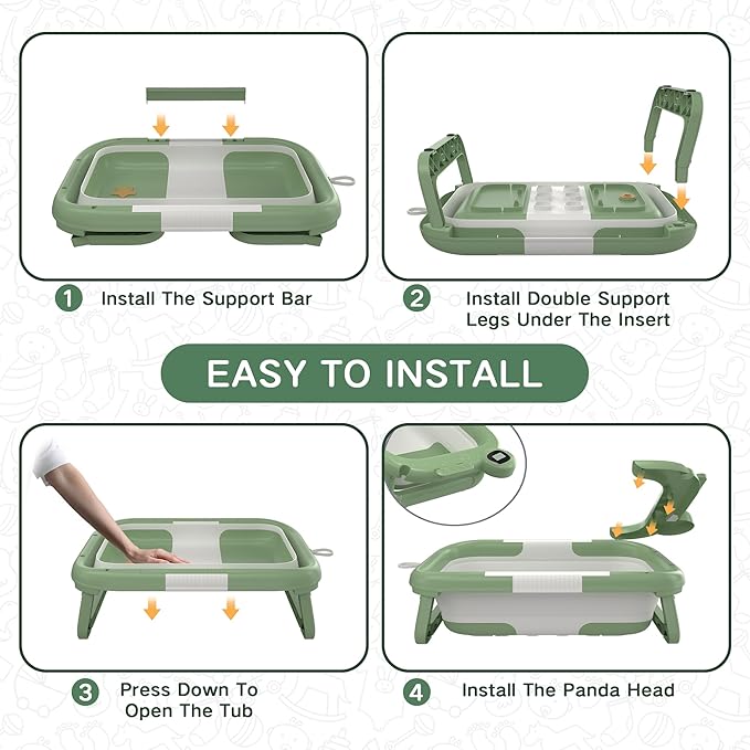 Collapsible Baby Bathtub for Newborn to Toddler (0-24 Months), Portable Baby Bath Tub for Travel, Newborn Bathtub with Soft and Supportive Cushion (Astronaut-Green)