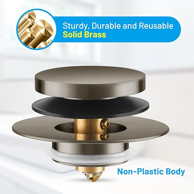 Bathtub Drain Stopper, Uxoz Universal Tub Stopper for Replacing Tip Toe/Trip Lever/Lift&Turn Tub Drain, Bath Tub Drain Stoppers Desiged for 1.5"-1.72" Drain Hole w/3 O-Rings, Brushed Silver