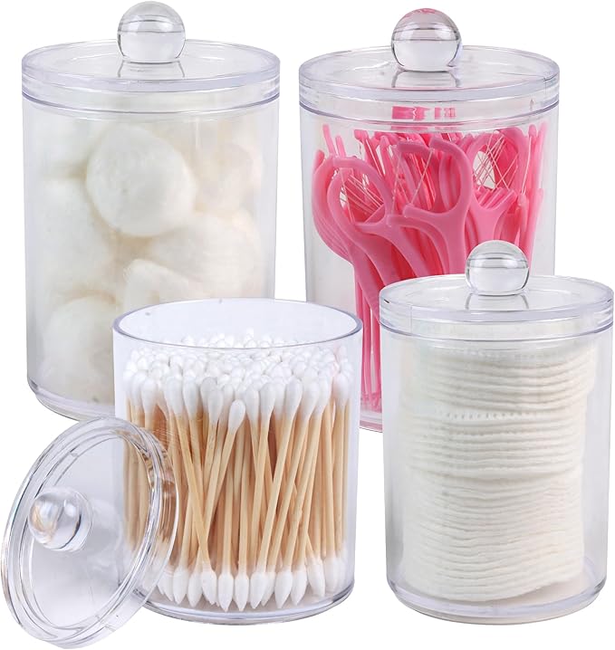 2 Pack Qtip Holder Dispenser,Bathroom Canisters Apothecary Jar Set, Acrylic Vanity Makeup Storage Organizer Set,10 and 12 oz