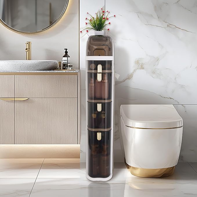 Bathroom Floor Cabinet, Narrow Bathroom Storage Cabinet, Mobile and No Installation Required, Perfect for Small Space Laundry Rooms, Toilet Areas and Living Room Gaps