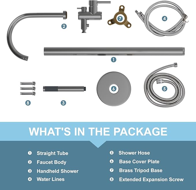 Freestanding Bathtub Faucet, Floor Mount Bathtub Faucet with 2 Water Outlet Mode, Swivel Gooseneck Spout with Hand Shower, Brass Single Handle Tub filler, Max Flow Rate 7.4 GPM,Brushed Nickel