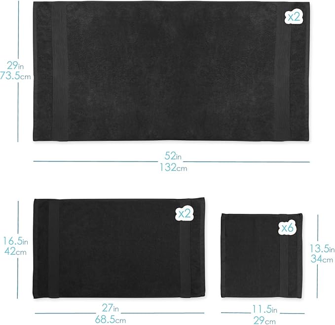 Hearth & Harbor Bath Towels for Bathroom - 100% Ring Spun Cotton Luxury Bathroom Towels - Ultra Soft & Highly Absorbent, Bath Towels Set of 6 - Black
