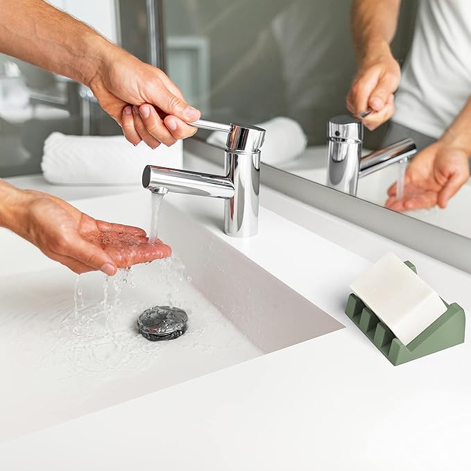 Silicone Soap Dish (USA Patented) Self Draining Bar Soap Holder for Shower Bathroom Sink, Drying Soap Dish Tray Kitchen Sponge Holder Easy Cleaning Soap Saver Mat (Eco Green, 1)