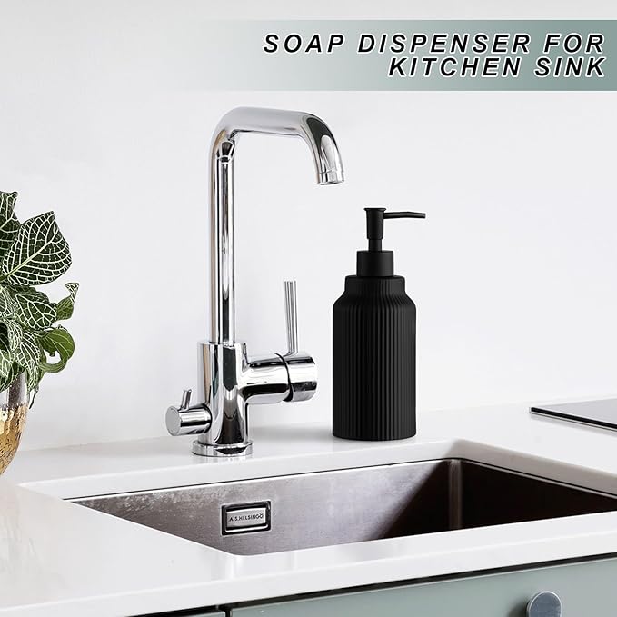Modern Ceramic Soap Dispenser for Bathroom,14oz Ceramic Soft Touch Hand Lotion Dispenser with Pump,Liquid soap Dispenser for Kitchen Rubber Paint (Black)