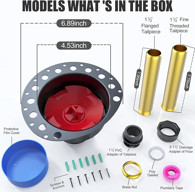 PVC Freestanding Tub Drain Kit, Bathtub Drain Rough-in Kit,Compatible with Freestanding Bathtubs, Floor Mounted Bathtubs and Island Bathtubs, with PVC Plastic Adapter and Brass Tail Pipes