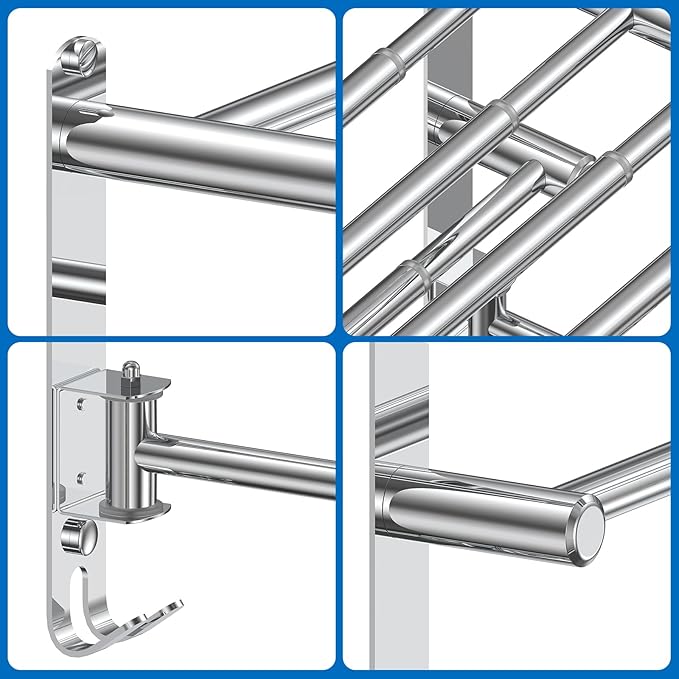 Retractable Towel Rack for Bathroom Stainless Steel Extendable Towel Shelf with 180° Swing Arms Wall-Mounted Towel bar with for Laundry Room (180 Rotating Towel bar)