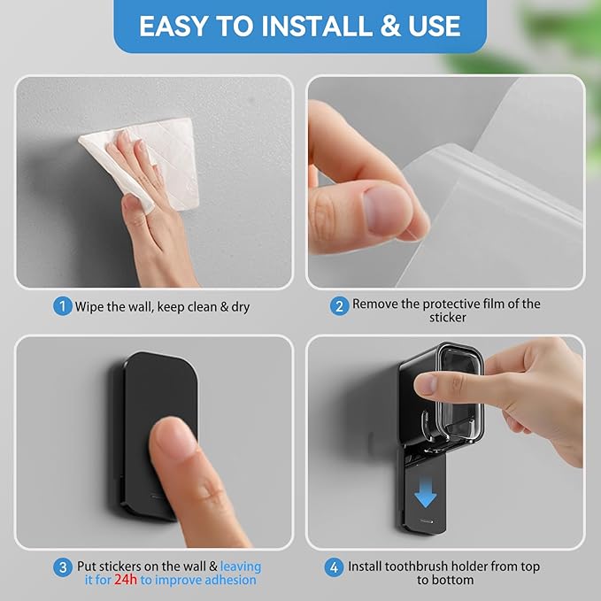 Toothbrush Holders for Bathrooms, 2PCS Innovation Single Slot Toothbrush Holder Wall Mounted with Cover for Shower, Single Toothbrush Dispenser Storage Organizer for Family & Travel