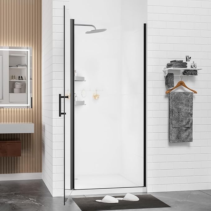Kosmonia 36"-37"Wx72"H Frameless Pivot Shower Door, 1/4" Tempered Glass&Shatter Proof Film, Stainless Steel Hardware & Easy Clean Coating,Magnetic Seals Water Prevention&Reversible Installation Matte