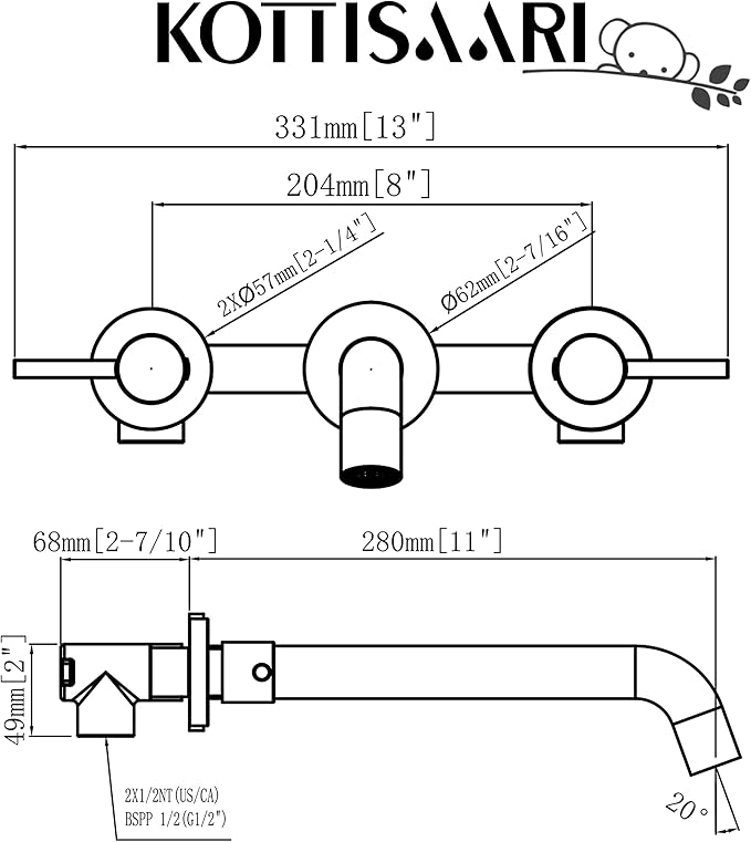 Wall Mount Tub Filler,Two Handle Bathtub Faucet, Extra Long Spout Reach with High Water Flow, Brass Rough in Valve Included, Oil Rubbed Bronze