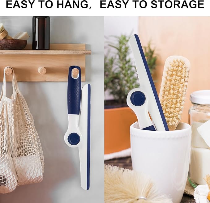 9.5" Foldable Window Squeegee, Handheld Squeegee with Soft Handle for Window Cleaning,Glass Doors, Car Windshields,Shower Doors,Blue