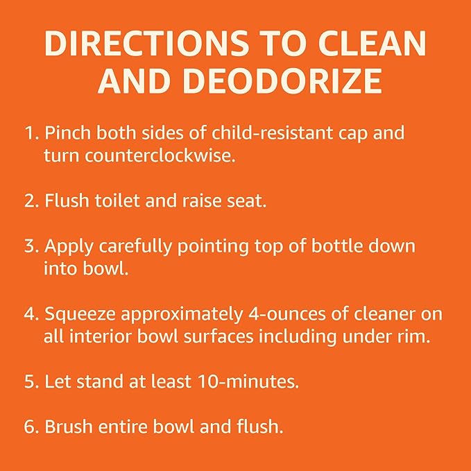 Amazon Basics Toilet Bowl Cleaner with Cling Action Formula, Bleach, Fresh Scent, 24 Fl Oz, Pack of 2