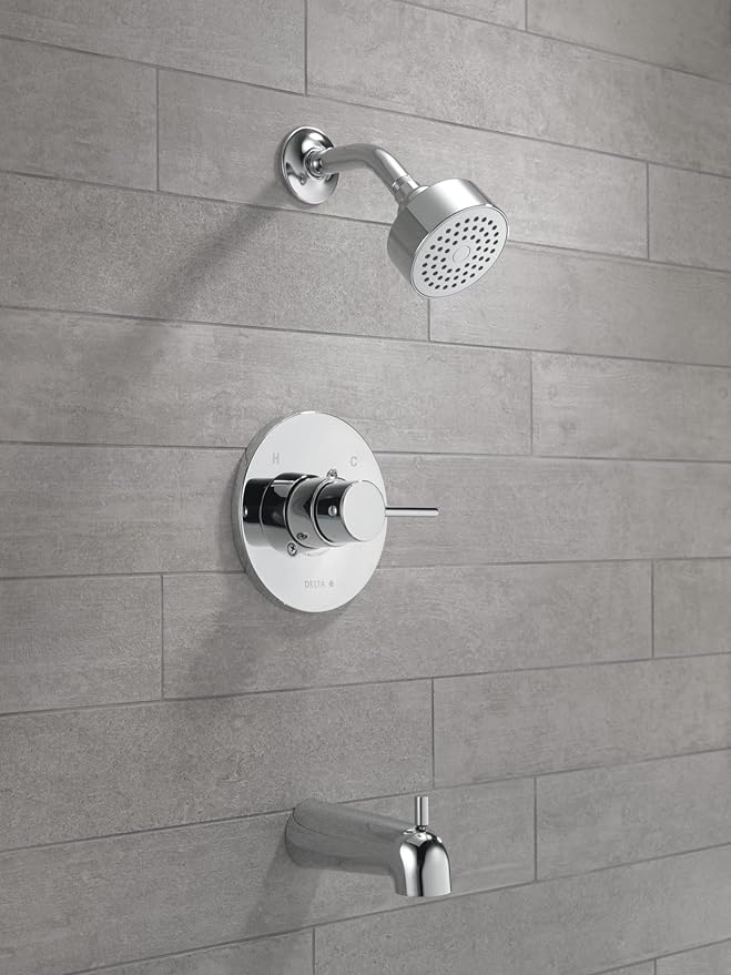 Delta Faucet Modern Single-Handle Chrome Tub and Shower Trim Kit, Shower Faucet with Single-Spray Touch-Clean Shower Head, Chrome T14459-PP (Valve Not Included)