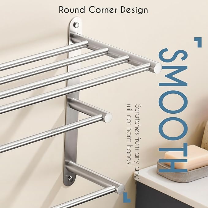 KOKOSIRI 3 Tier Bath Towel Bar 24 Inch Wall Mounting Rack with Towel Bars Towel Shelf with Single Towel Bar Bathroom Ladder, Brushed Steel, B5003BR