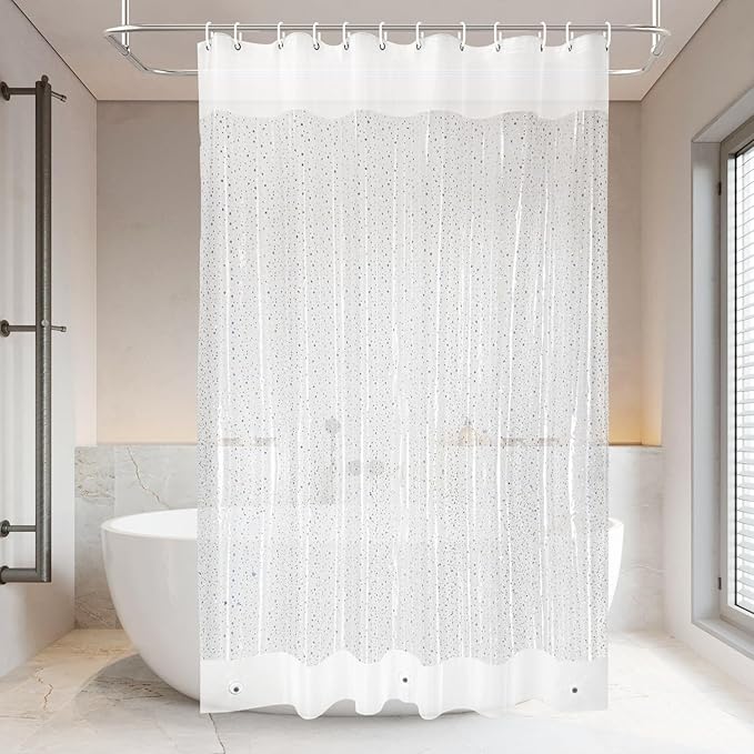 PEVA Shower Curtain, 72 x 72 Water Repellent Premium Bathroom Shower Curtain with 3 Magnetic Weights for Shower Stall, Bathtubs (Star)