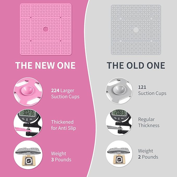 OTHWAY Square Shower Mat, 27"x 27" Extra Large Shower Mats for Inside Shower, TPE Anti Slip Shower mat with Suction Cups Drain Holes, Machine Washable Shower Floor Mat (Pink)