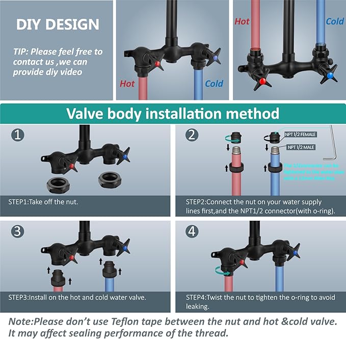 Aolemi Outdoor Shower Kit Fixtures 6 Inch Center with Adjustable Slide Bar,6 Inch Showerhead,2-Handle with Mix Valve,Matte Black
