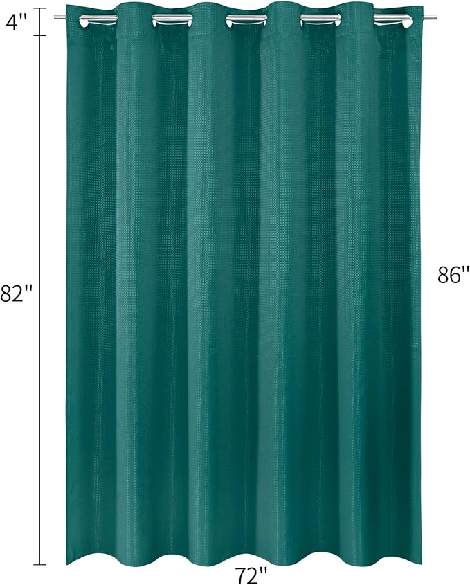MitoVilla No Hooks Needed Extra Long Shower Curtain Liner Set, Green 86 inch XL Heavyweight Waffle Cloth Shower Curtains Set with Snap-in Liner for Modern Luxury Hotel & Spa Bathroom Decor