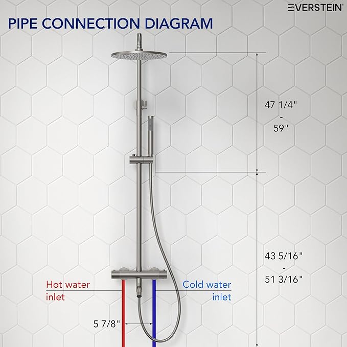 Exposed Shower System with Tub Spout, EVERSTEIN 10 inch High Pressure Shower Faucet Set, 3-Function Wall Mount Rain Showerhead with Handheld Sprayer, Outdoor Bathroom Fixtures, Brushed Nickel