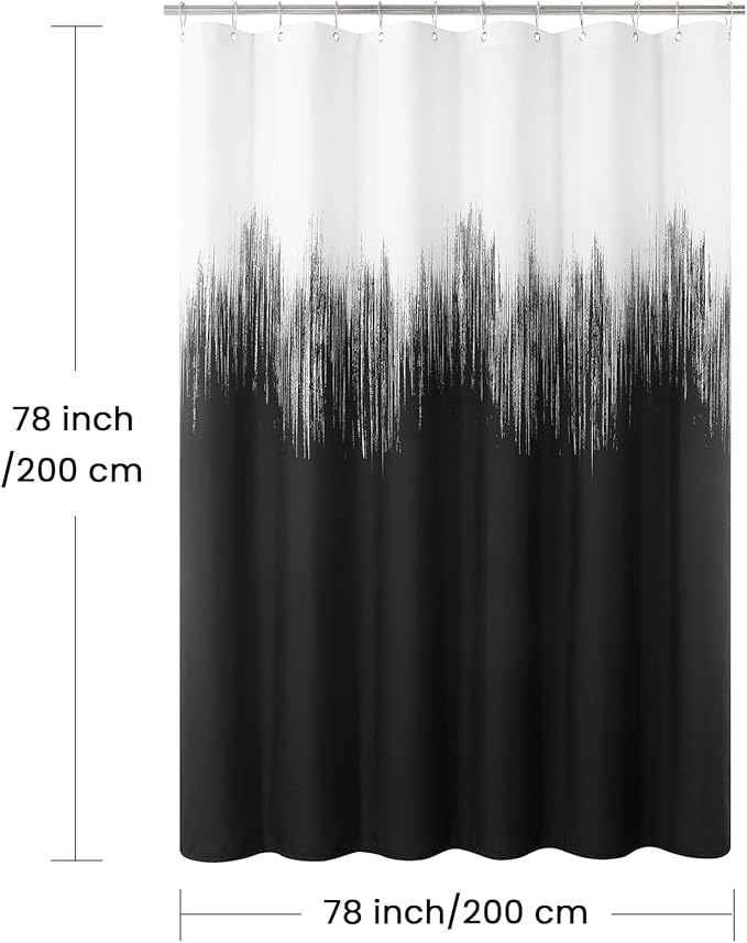 Long Fabric Shower Curtain, Black and White Cloth Shower Curtains for Bathroom, Modern Waterproof Bathroom Curtains, 78" W x 78" H