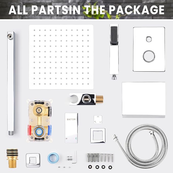 Wall Mounted Shower Faucet Set, Shower System with Tub Spout, 12 Inch Rainfall Shower Head with Handheld Spray, Waterfall Tub Spout Bathtub Faucet, Chrome