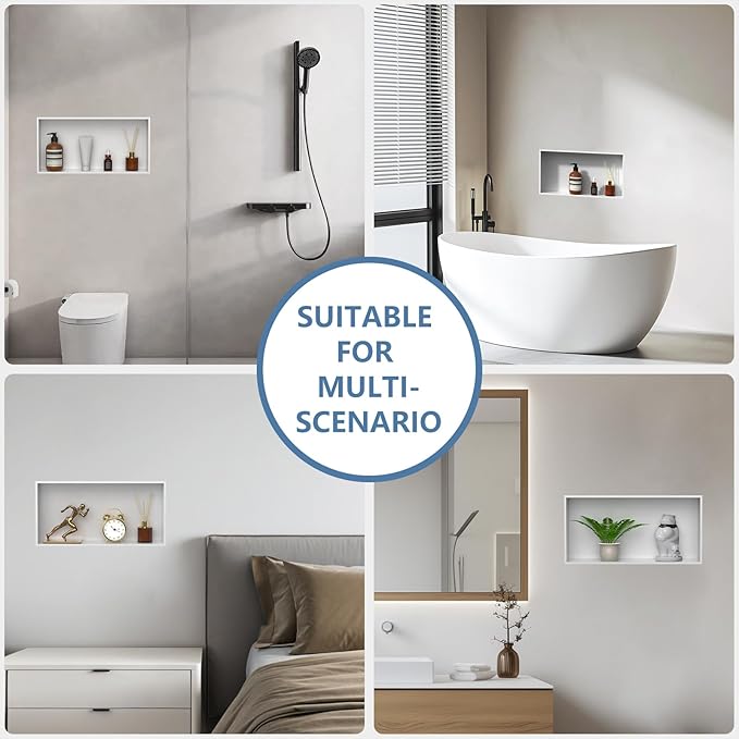Homevacious 24" X 12" X 4" Stainless Steel Shower Niche No Tile Needed White Bathroom Shelf Rimless Recessed Wall Niche for Bathroom Storage