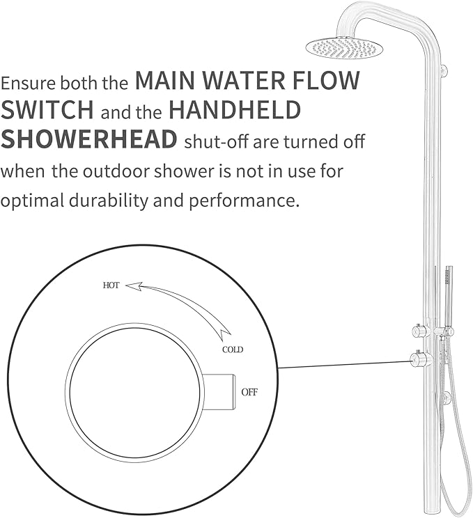 HEATGENE Outdoor Shower with Body Jets and Handheld, Wall-Mounted Shower Head for Outside/Poolside/Patio Drench Shower - Gold