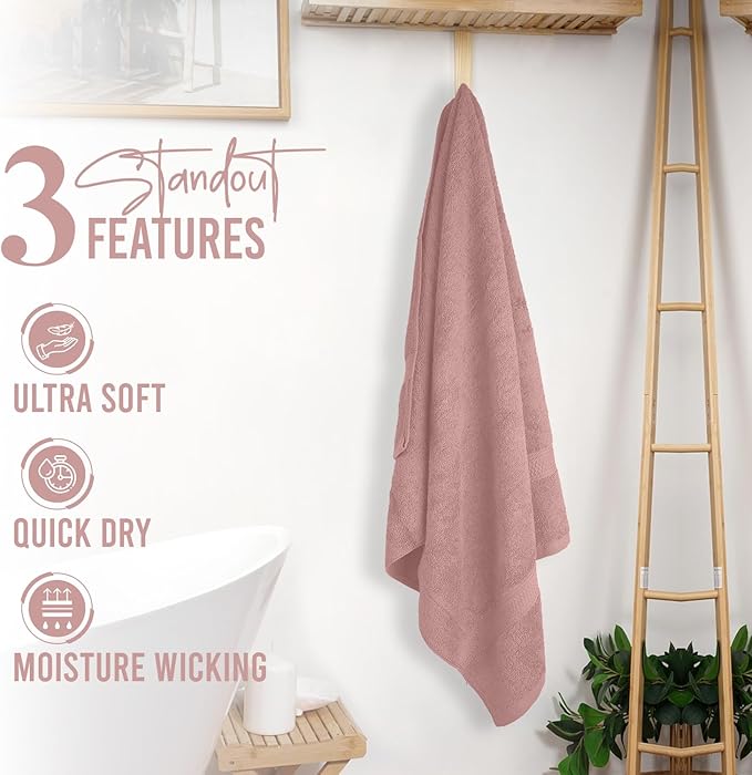 RIVERSIDE 100% Ring Spun Cotton Large Bath Towels Set of 4, 27 x 54 โ Quick Dry, Soft & Highly Absorbent Towels for Shower & Bathroom โ Luxury 600 GSM Towels for Home, Spa, Gym, Hotel, Dusty Rose
