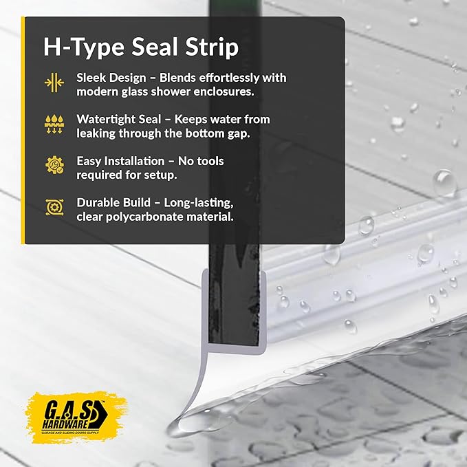1/4" (6mm) Frameless Shower Door Seal – H-Type 22.5" (57.2cm) Ultra-Clear Bottom & Side Drip Rail Strips, 4-Pack for Leak Protection, Water Control & Easy DIY Install